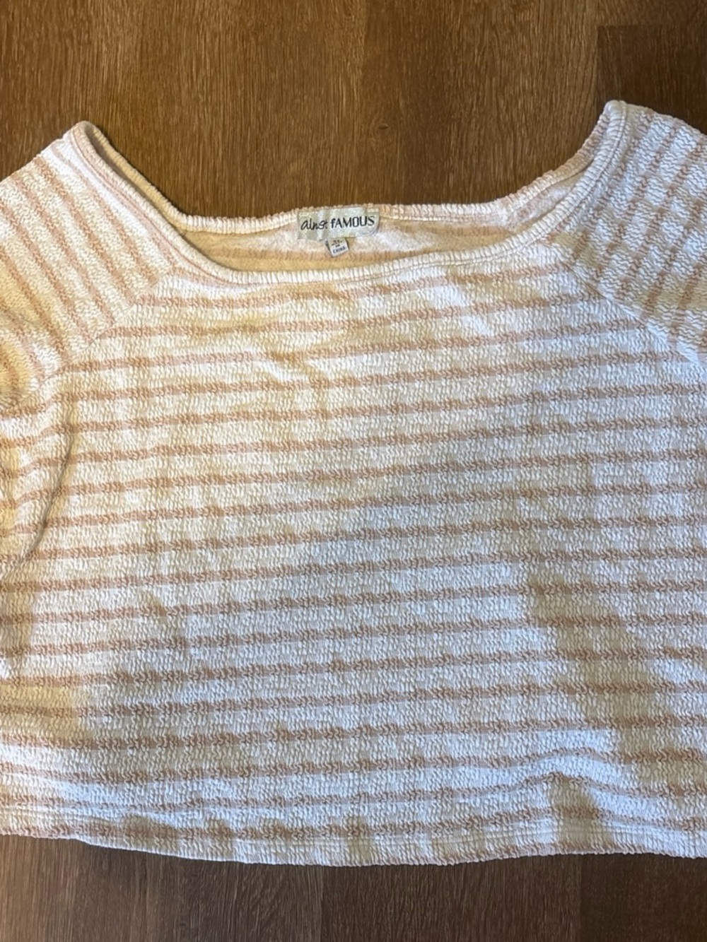 Almost Famous Striped Bouclé Crop Top in Cream and Tan